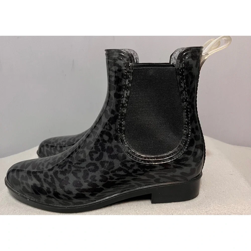 INC International Concepts Womens Black Leopard Raelyn Rain Boots Size 7 Ankle